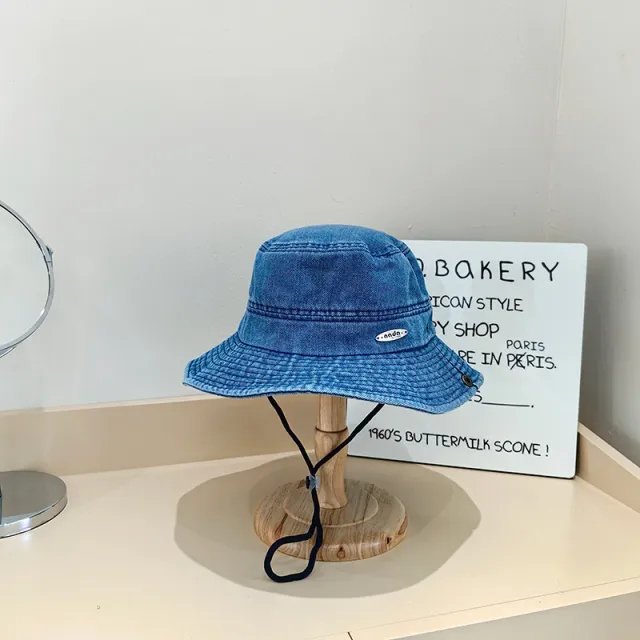Japanese Style New Denim Small Iron Mark Bucket Hat Makes Face Look Smaller Dark Blue - Shop at LoveMi