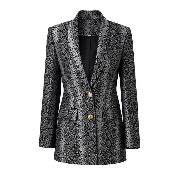 Spring And Autumn Jacquard Leather Pattern Two button Suit Jacket Black - Shop at LoveMi