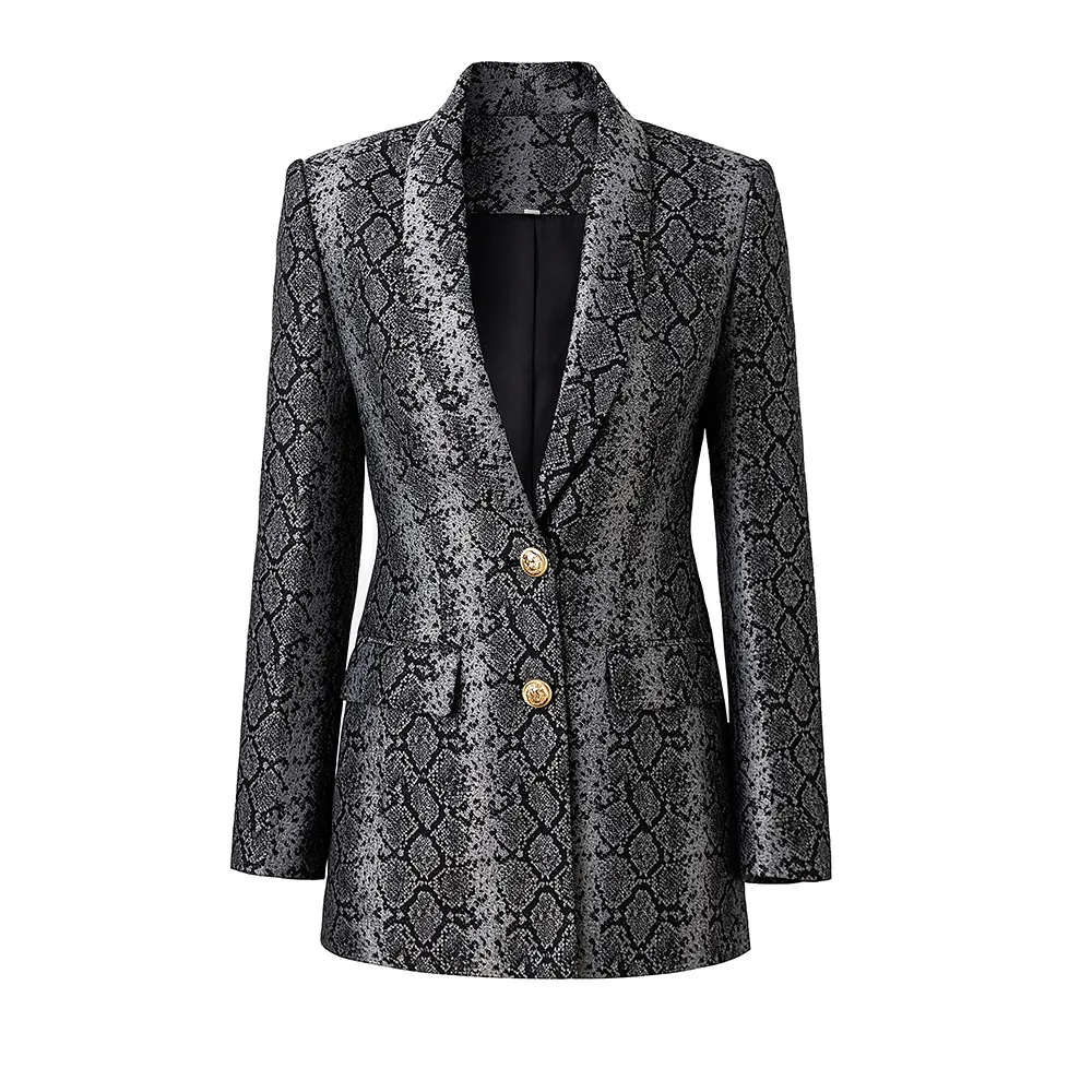 Spring And Autumn Jacquard Leather Pattern Two-button Suit Jacket - Black