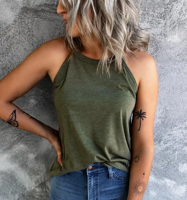 Slim Fit Bottoming Round Neck Pure Color Halter Sleeveless Women's Top