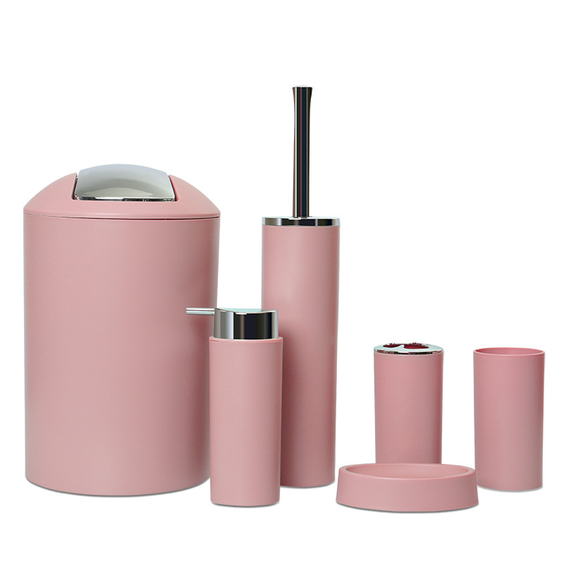 Solid Colored Plastic Six Piece Bathroom Set