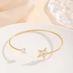 Fashion Women's Bracelet Five-pointed Star Copper Inlaid Zircon - Gold - View 1