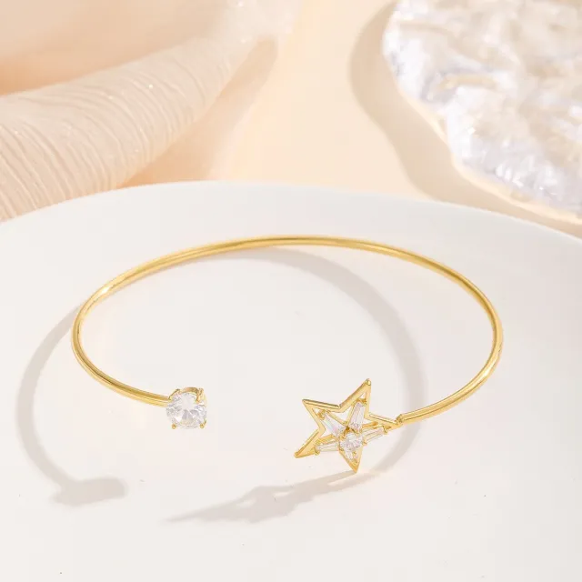 Fashion Women's Bracelet Five pointed Star Copper Inlaid Zircon Gold - Shop at LoveMi