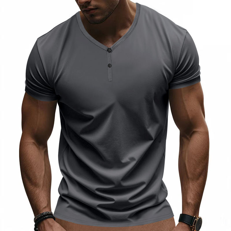 Retro Henry-Neck T-Shirt Loose Fit Stretchy Quick-Drying Breathable Short-Sleeved Summer Sports Top