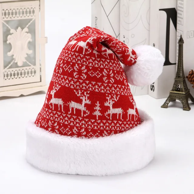 Snowflake Deer Knitted Wool Flannel Christmas Hat Red And White Deer - Shop at LoveMi
