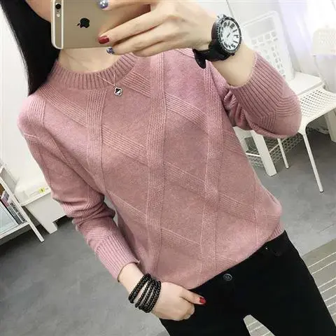 Sweater Women's Pullover Bottoming Shirt Loose Bottoming Top Pink Color - Shop at LoveMi