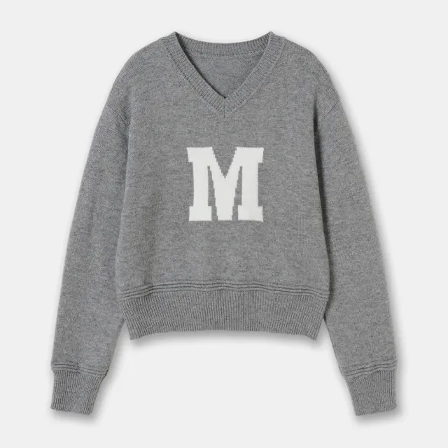 Slimming Laid back Style V neck Letter Contrast Color Pullover Knitwear All match Sweater Gray - Shop at LoveMi