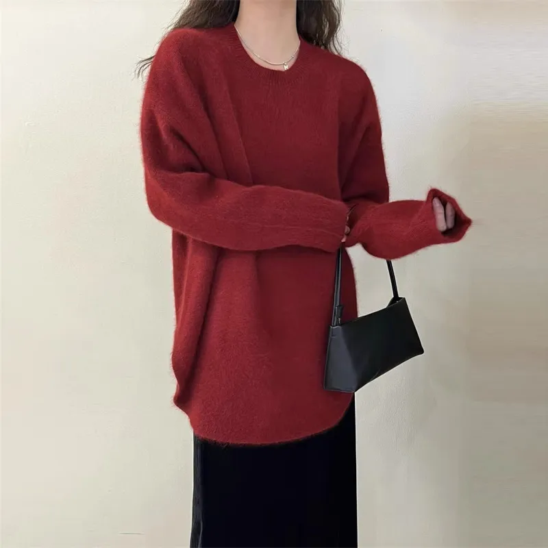 Loose-fitting Oversized Sweater Women's Top - Red