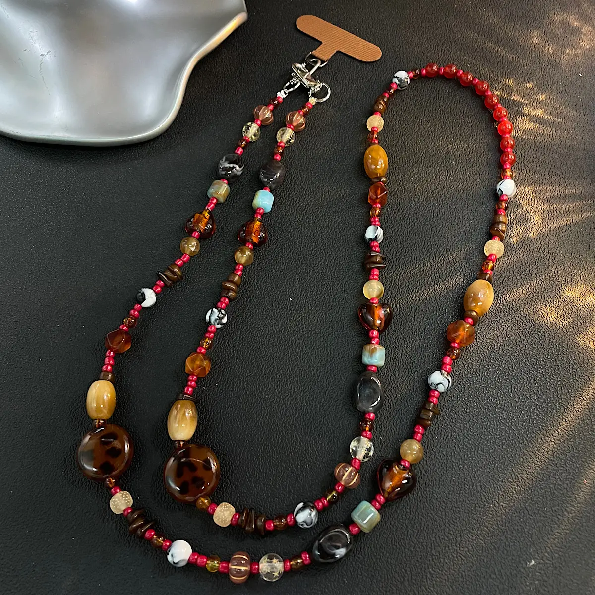 Amber-brown Phone Lanyard Womens Long Crossbody Strap