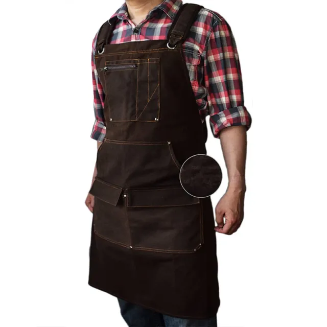 Woodworking Gardening Artist Barbecue Baker Kitchen Household Plain Waxing Canvas Apron Brown - Shop at LoveMi