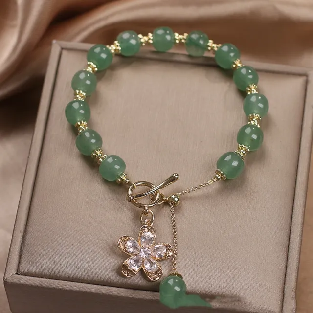 Natural Green Strawberry Quartz Women's Crystal Flowers Pendant Tassel Bracelet Green Strawberry - Shop at LoveMi