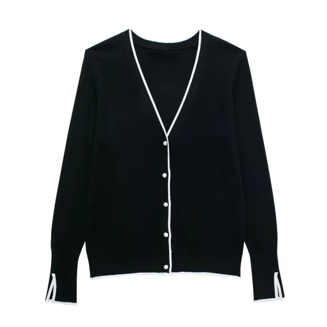 Single Row Ornament Long sleeved Sweater Coat Black - Shop at LoveMi