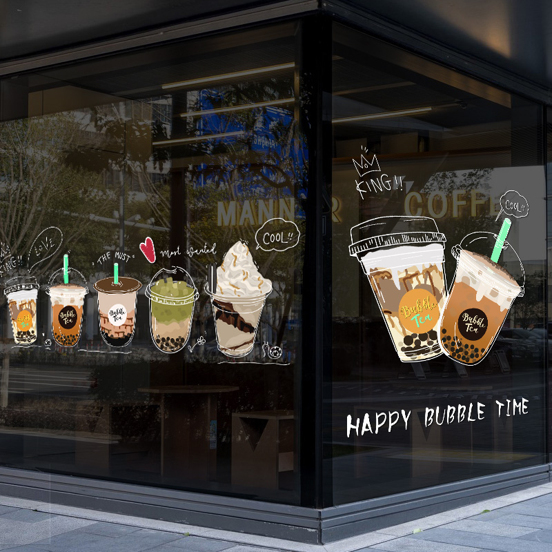 Milk Tea Shop Decoration Decoration Glass Doors Stickers