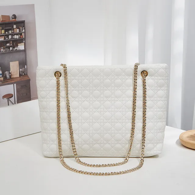 Rhombus Casual Tote Bag Vintage Chain Bag Shoulder White - Shop at LoveMi
