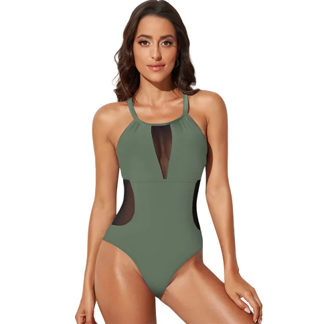 Lace Stitching One piece Swimsuit For Women Summer Green - Shop at LoveMi