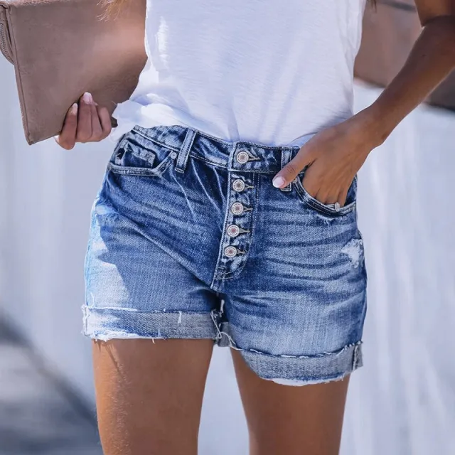 New Hot Elastic Hole Women's Denim Shorts Dark Blue - Shop at LoveMi