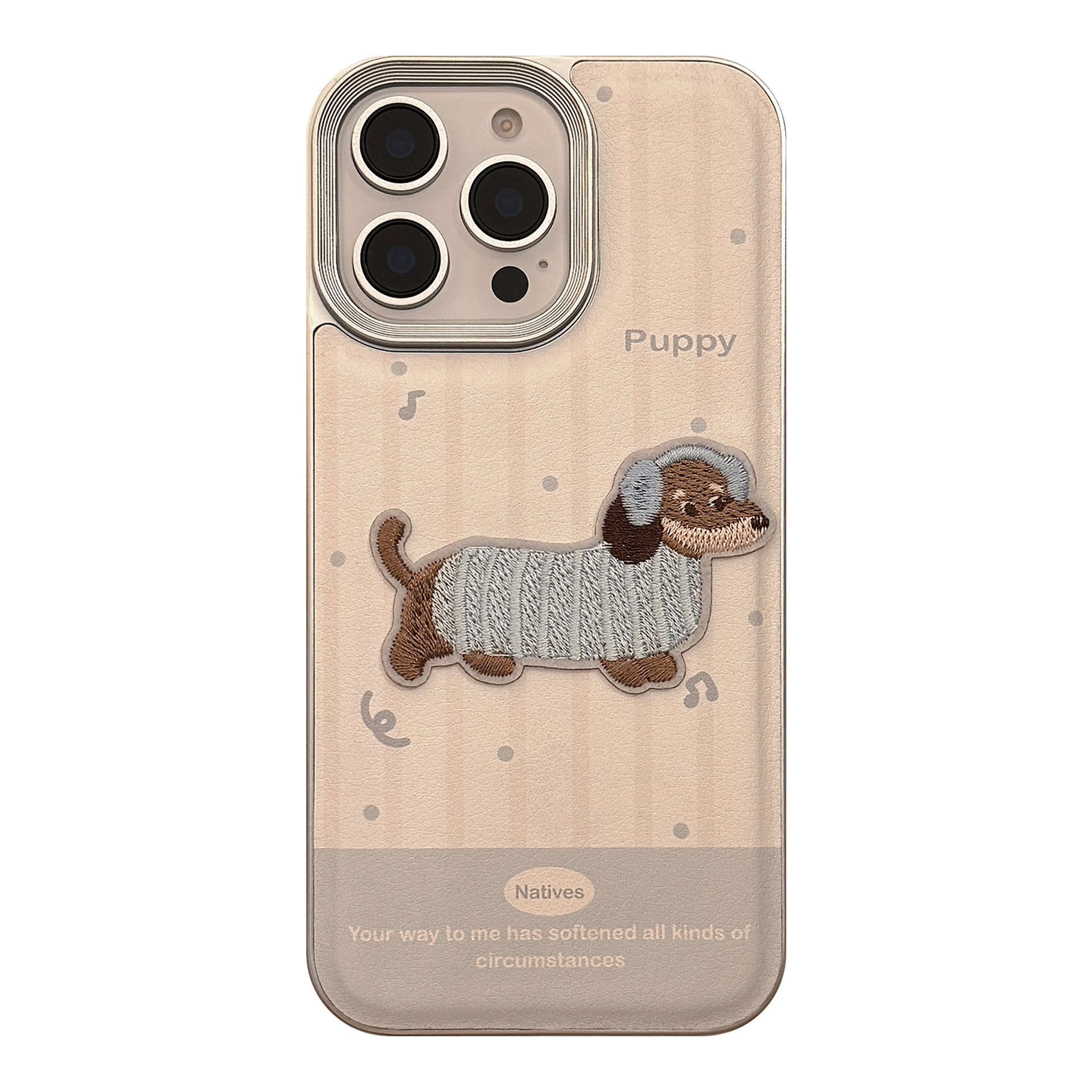 Cute Blue Milk-colored Embroidered Puppy Phone Case With A 3D Leather Design