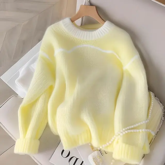 Lemon Yellow Loose Long sleeved Sweater Sweater Lemon Yellow Sweater - Shop at LoveMi