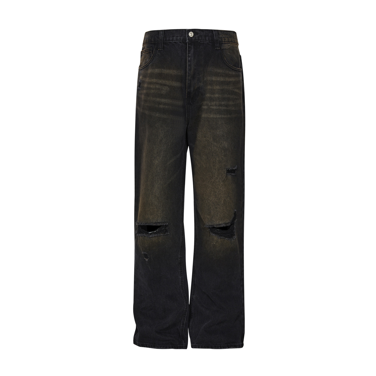American Street Washed Old Mud Dyed Damaged Trousers Men's Jeans