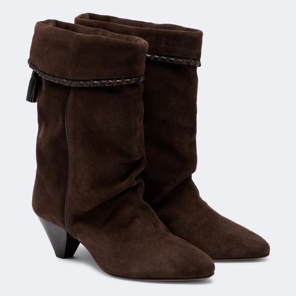 Retro Tassel Pointed-toe Ankle Boots With A Tapered Heel