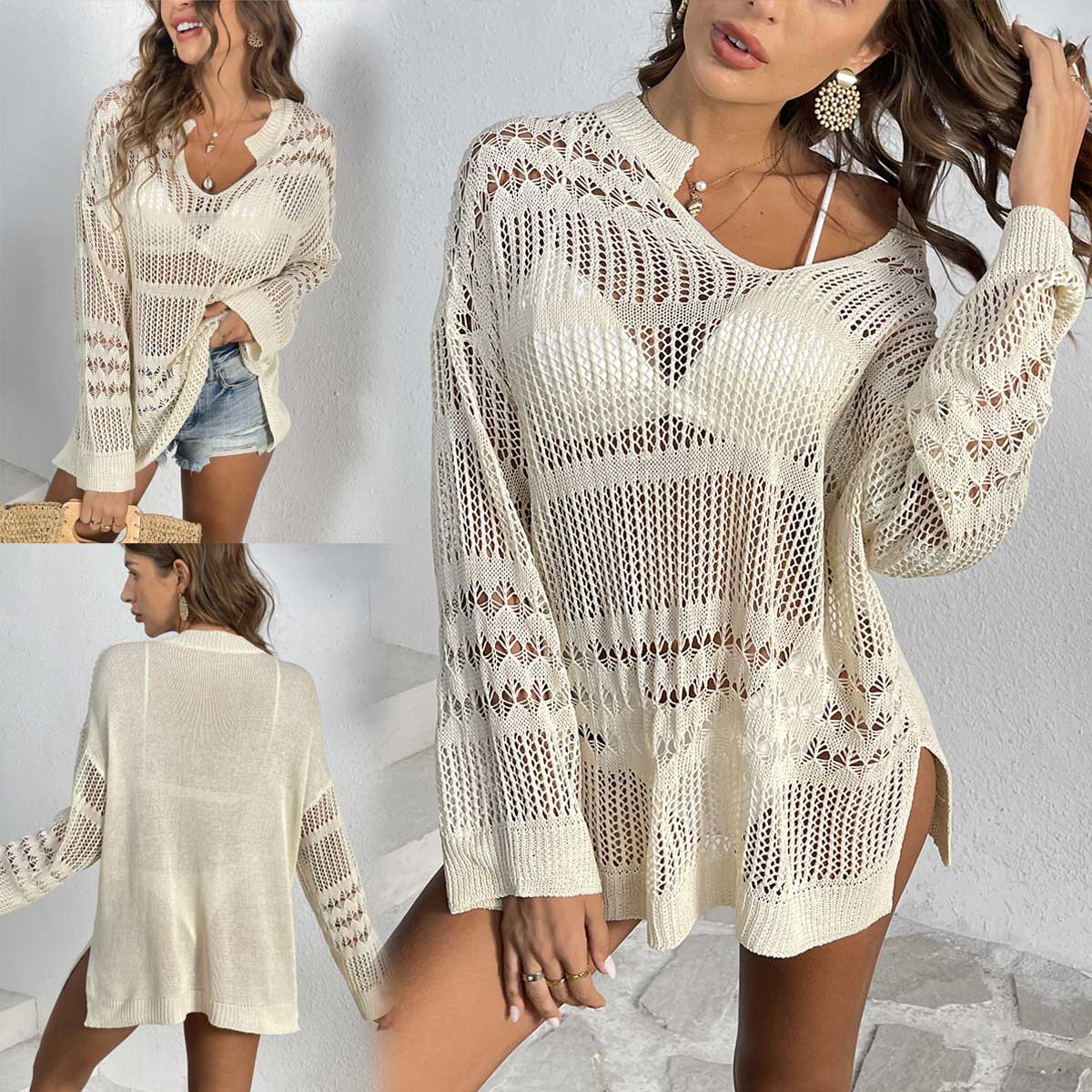 U-neck Swimsuit Outwear Smock Top Long Sleeve