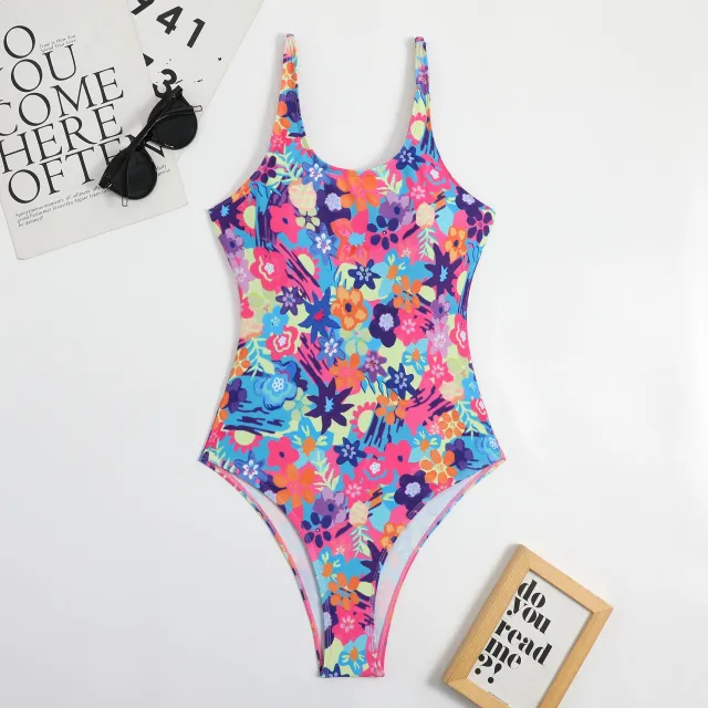 Sexy Print Backless Siamese Triangle Swimsuit Printing 3 S - Shop at LoveMi