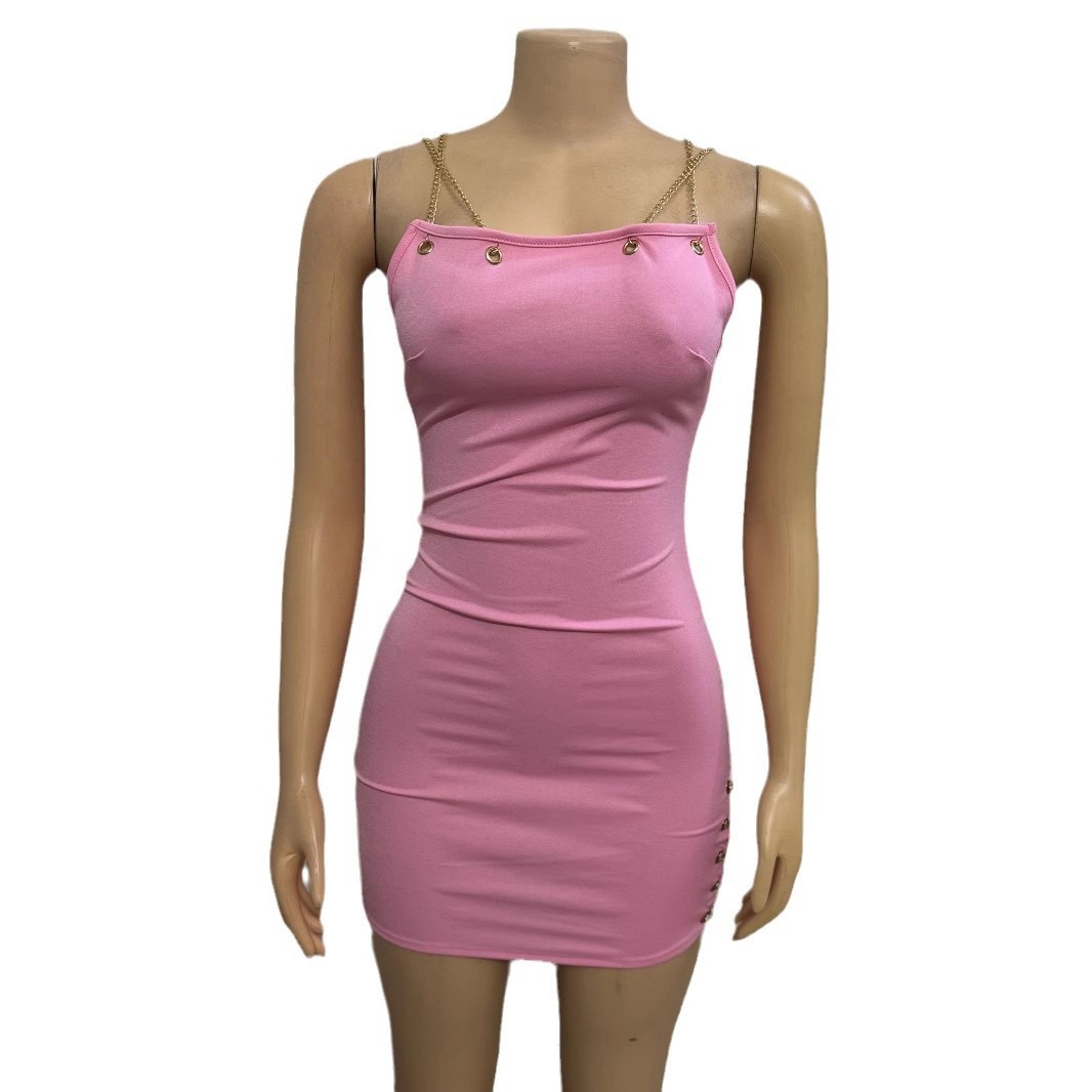 Sexy Metal Chain Bodycon Mini Skirt Pink - Shop at LoveMi