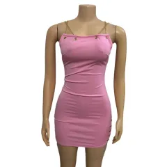 Sexy Metal Chain Bodycon Mini Skirt - Pink - View 1