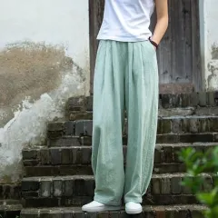 Women's Loose Casual Cotton And Linen Elegant Harem Pants - Bean Green - View 1