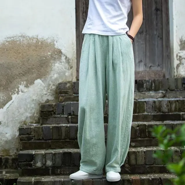 Women's Loose Casual Cotton And Linen Elegant Harem Pants Bean Green - Shop at LoveMi