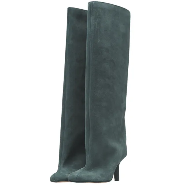 Simple Stitching Square Head Loose Sleeve High heel Boots Green - Shop at LoveMi