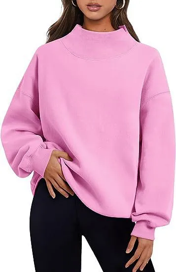 Casual Style Fleece Shirt Thick Half Turtleneck Loose Women's Sweater Pink - Shop at LoveMi