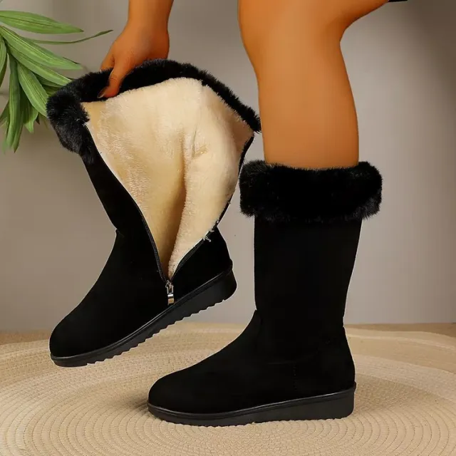 Fleece lined Thickened Mid calf Versatile Snow Boots Black - Shop at LoveMi