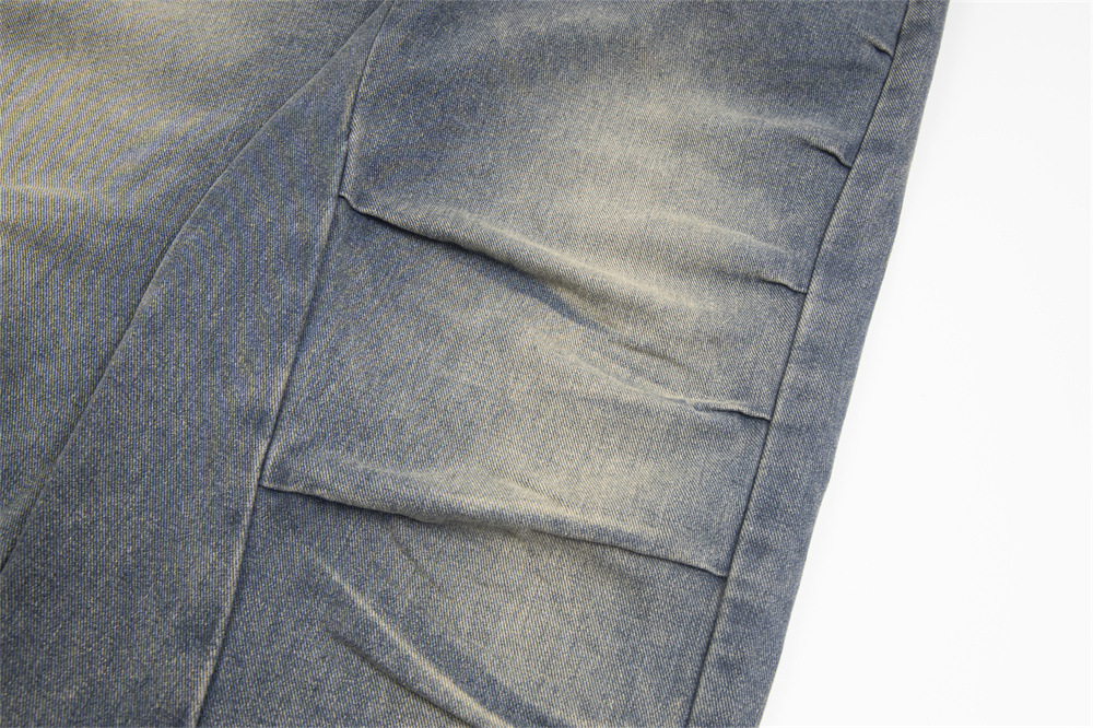 Irregular Pleated Worn Jeans Men And Women
