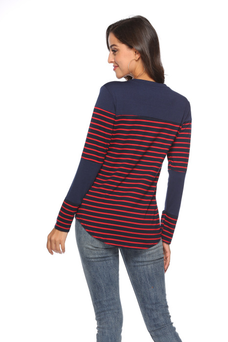 Title 12, Casual striped stitching long-sleeved loose T-s...