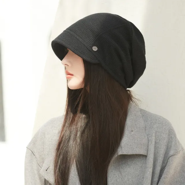 Japanese Style Beanie Hat Small Face Sleeve Cap Big Head Circumference Pile Style Black - Shop at LoveMi