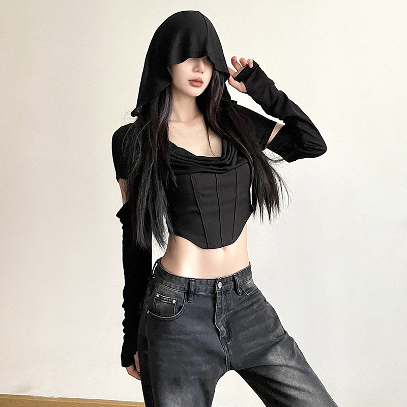 Cinched Waist Slim-fit Hooded Top For Women