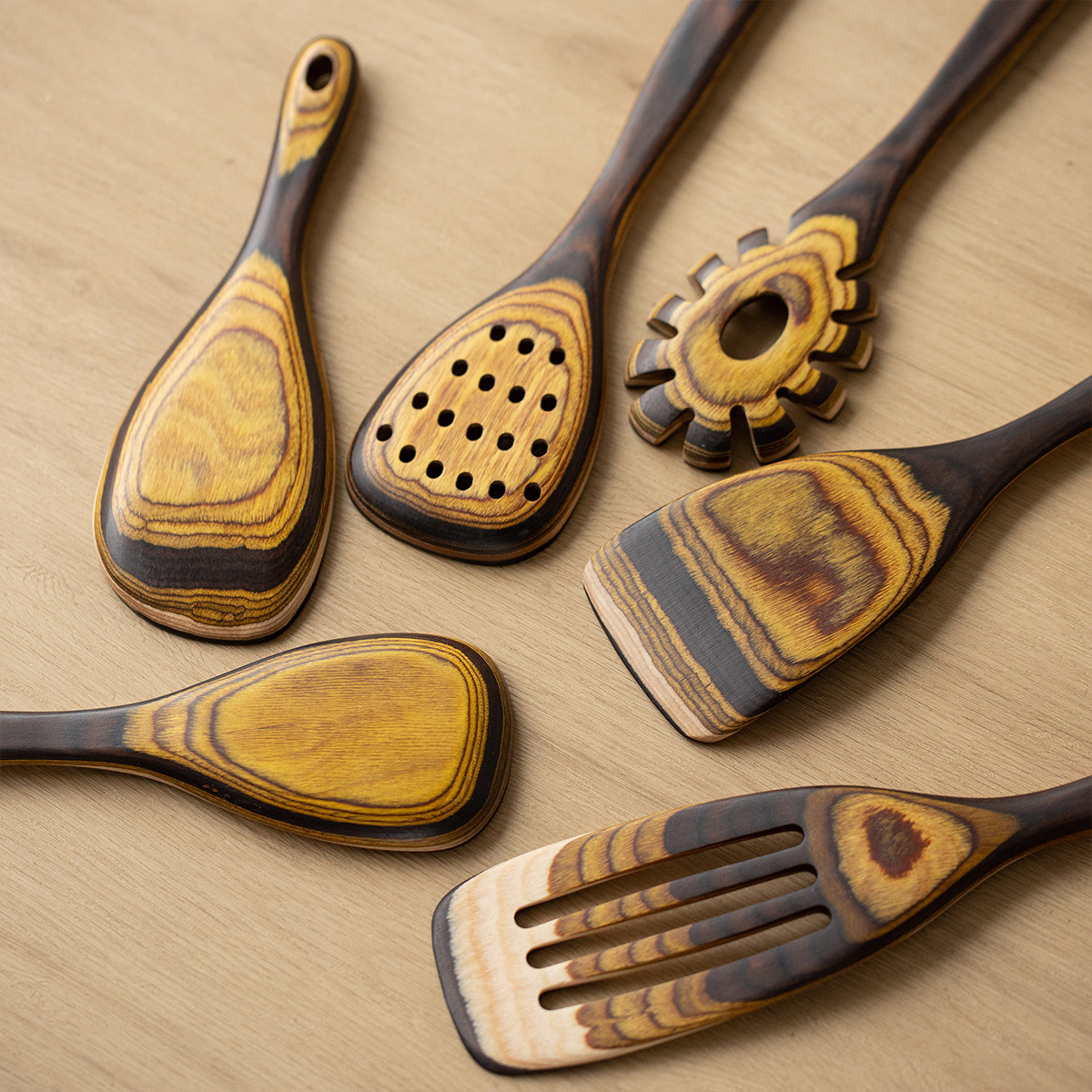 Cooking Gradient-Colored Wooden Kitchen Utensils
