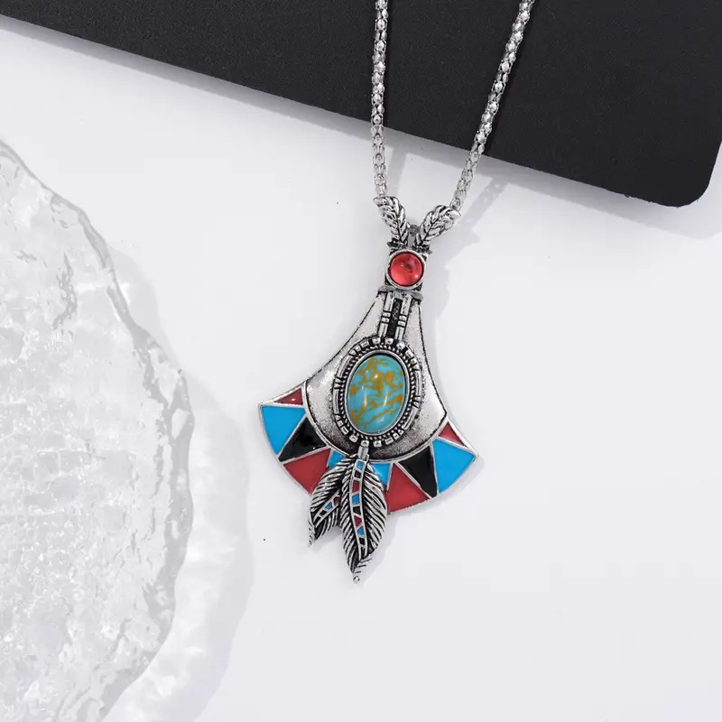 Womens Antique Silver Vintage Bohemian-Style Pendant Necklace