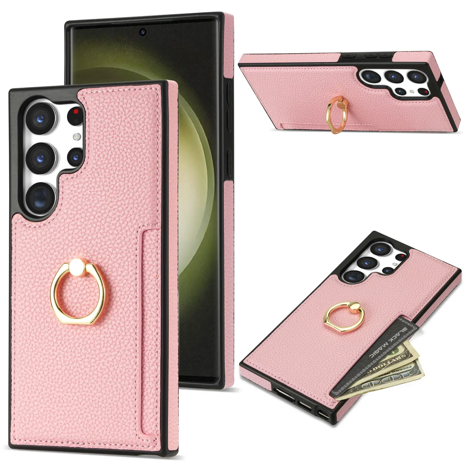 Litchi Pattern Fastened Ring Card Wallet Anti-fall Shell
