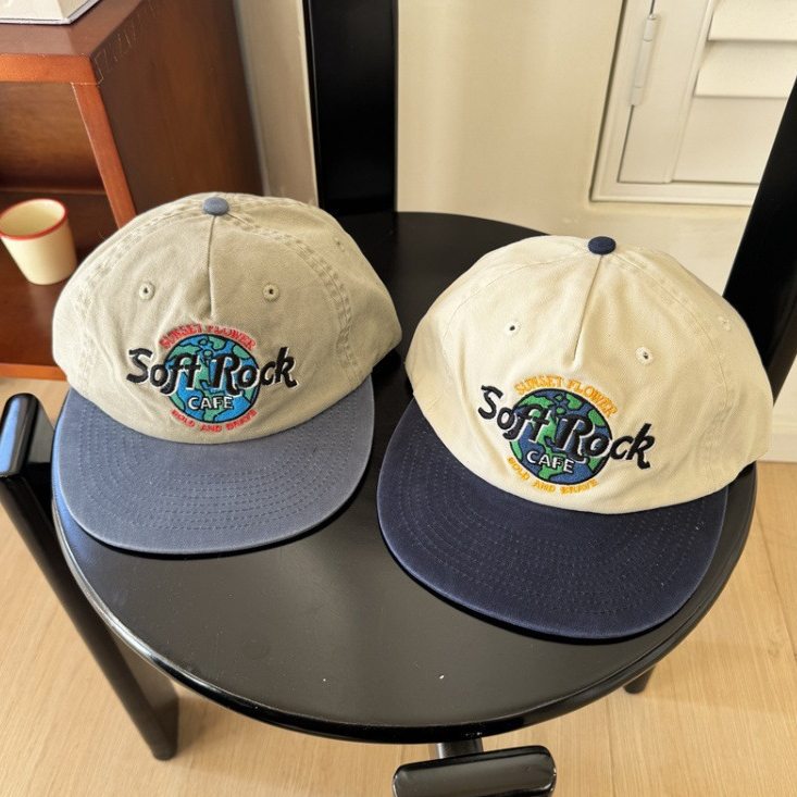 Retro Distressed Embroidery Color-block Flat-brim Baseball Cap