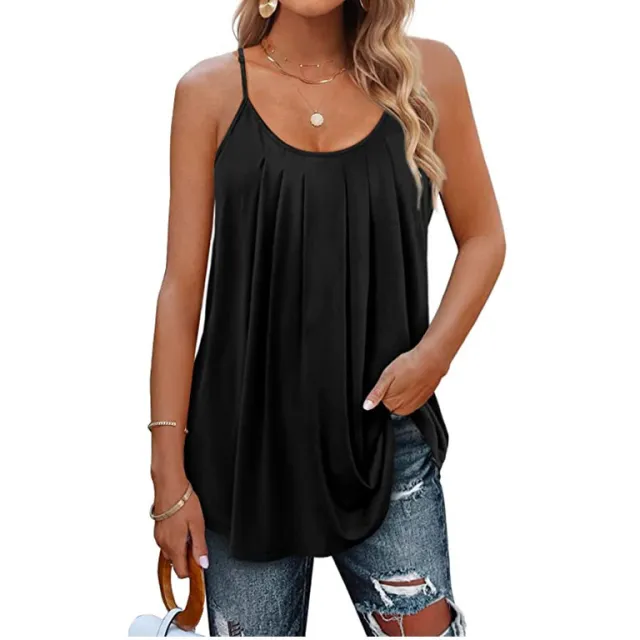 Women's Casual Summer Pleated Round Neck Keyhole Loose Top Black - Shop at LoveMi