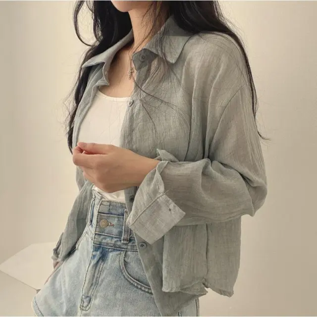 Elegant Summer Thin French Style Top Cardigan Blouse Sun Protection Shirt Purple - Shop at LoveMi
