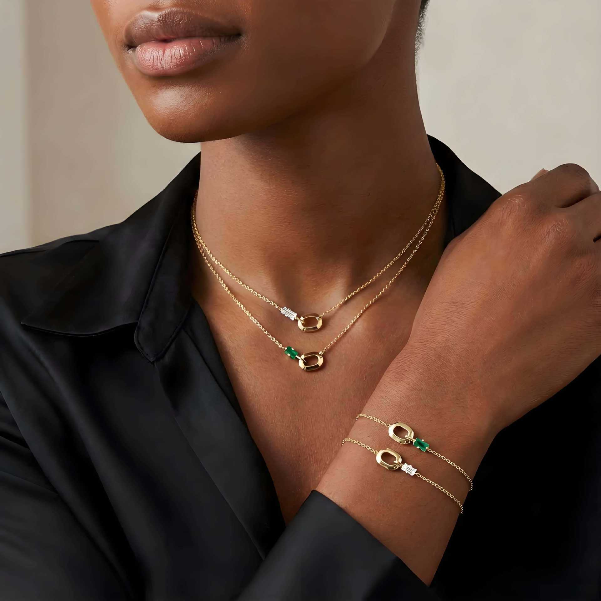 Womens Stainless Steel Emerald Pendant Necklace