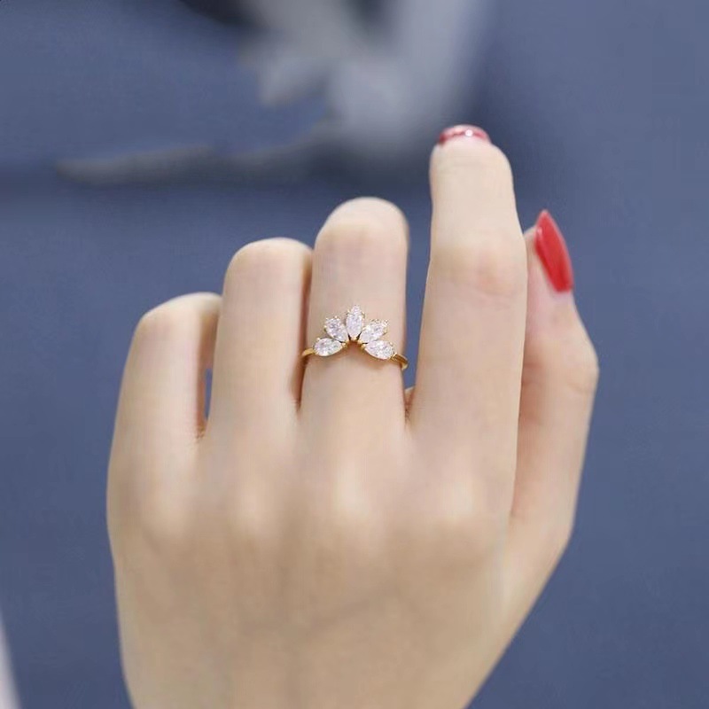 Women's Japanese Zircon Crown Copper Plating Gold Open Ring