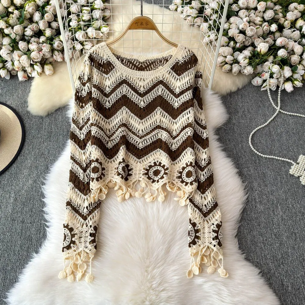 New Loose Slimming Short Long Sleeve Top Trendy - Beige