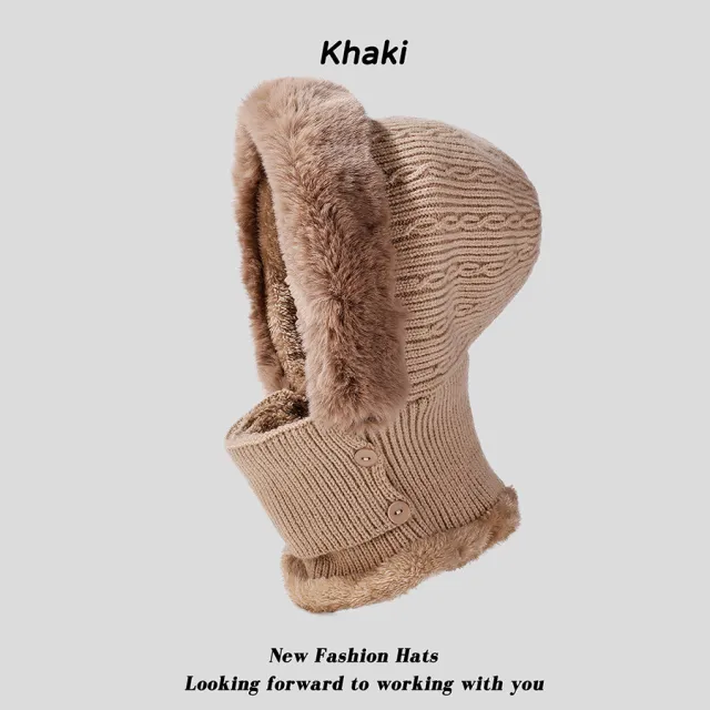 Women's Multi functional Hat Scarf One piece Suit Outdoor Windproof Cold resistant Hat Khaki - Shop at LoveMi