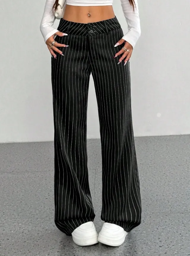 New Women's Korean And Japanese Slim fit Striped Flared Casual Pants Black - Shop at LoveMi