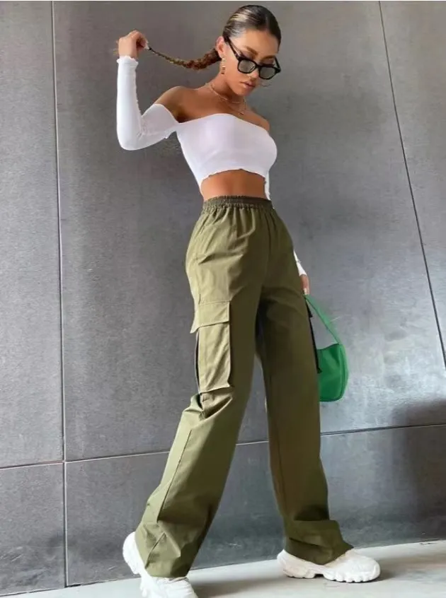 No Belt Pants High Waist Season Wide Leg Pants Straight Loose Temperament Commuter Pants Army Green - Shop at LoveMi