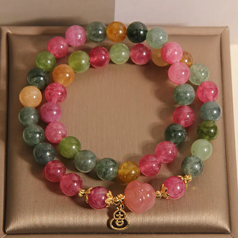 Natural Jade Color Tourmaline Double Ring Bracelet